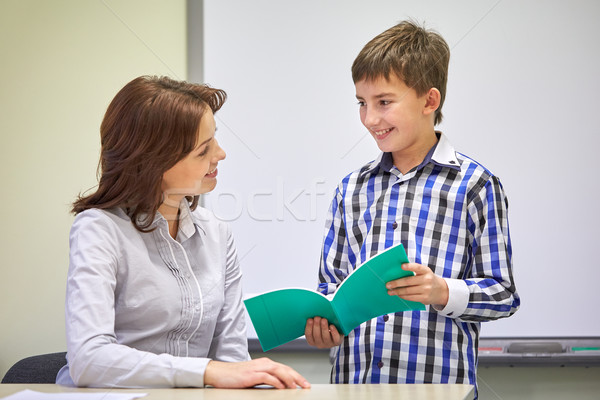 Iskolás fiú notebook tanár osztályterem oktatás általános iskola Stock fotó © dolgachov