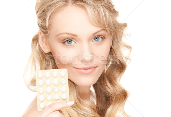 ストックフォト: 若い女性 · 錠剤 · 画像 · 白 · 女性 · 医療