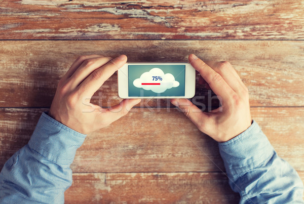 close up of hands with smartphone cloud computing Stock photo © dolgachov