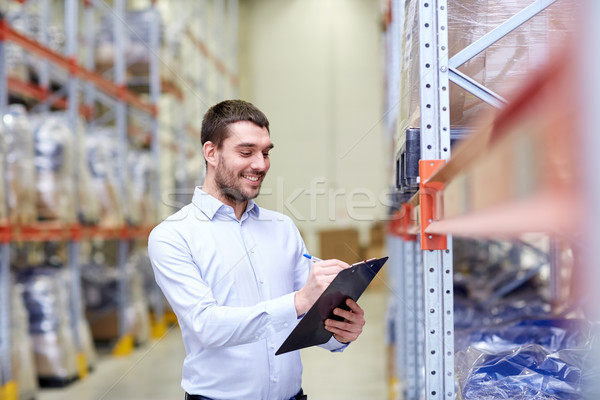 Foto stock: Feliz · empresário · clipboard · armazém · negócio