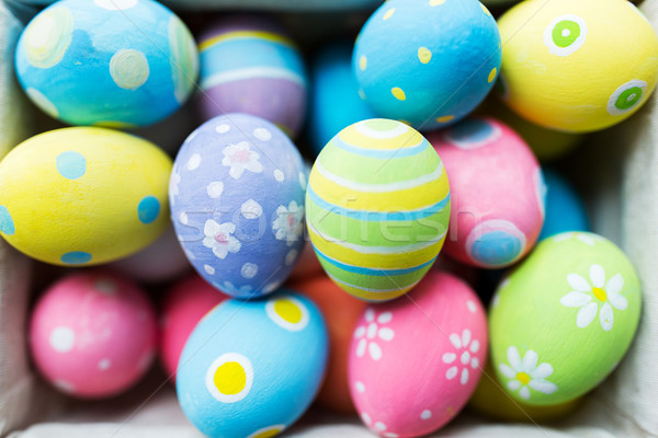 Közelkép színes húsvéti tojások húsvét ünnepek hagyomány Stock fotó © dolgachov