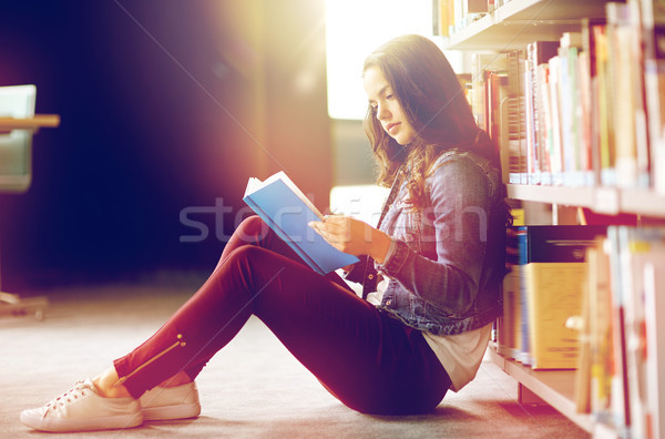 Stockfoto: Middelbare · school · student · meisje · lezing · boek · bibliotheek