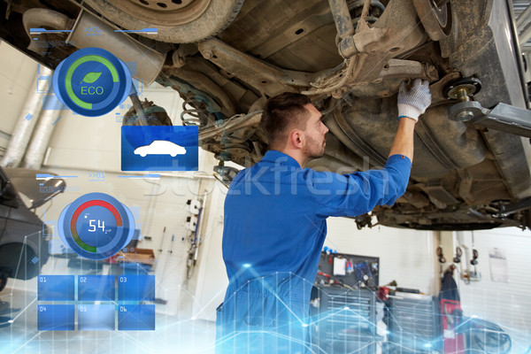 mechanic man or smith repairing car at workshop Stock photo © dolgachov
