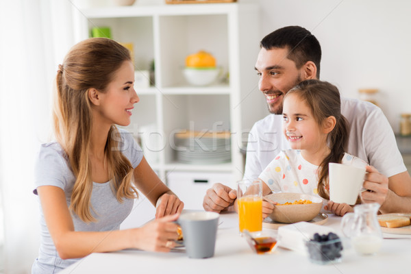 happy family having breakfast at home Stock photo © dolgachov