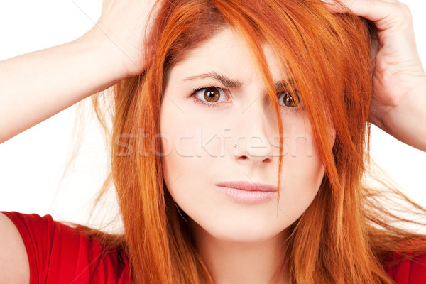 Boldogtalan vörös hajú nő nő kép fehér szomorú Stock fotó © dolgachov