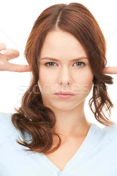 ストックフォト: 女性 · 指 · 耳 · 画像 · ストレス · 頭