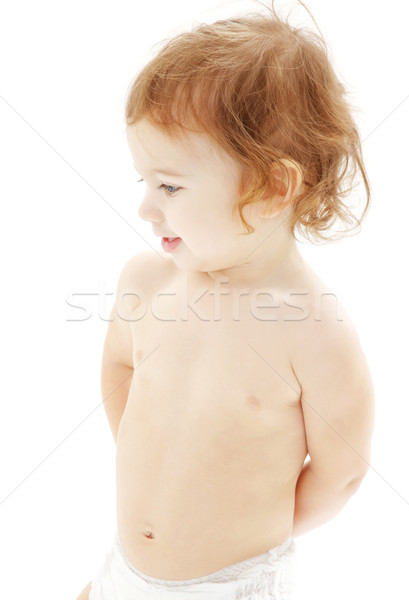 [[stock_photo]]: Bébé · garçon · couche · photos · blanche · heureux