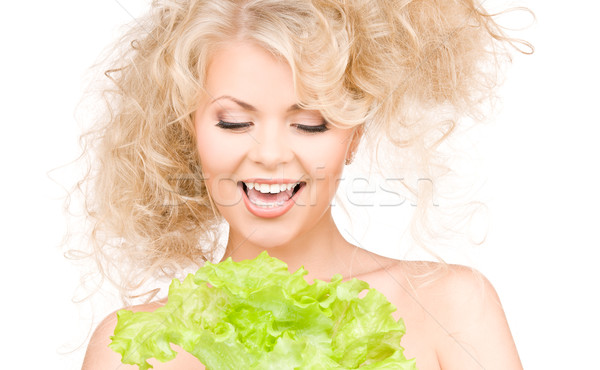 счастливым женщину салата фотография белый продовольствие Сток-фото © dolgachov