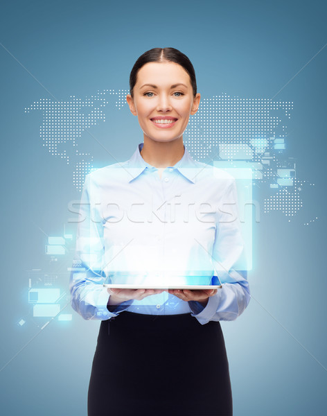 Stock foto: Geschäftsfrau · Welt · Hologramm · Business · Technologie