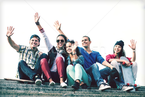 Stockfoto: Groep · tieners · handen · zomer · vakantie