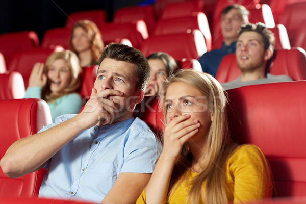 Foto stock: Feliz · amigos · assistindo · horror · filme · teatro