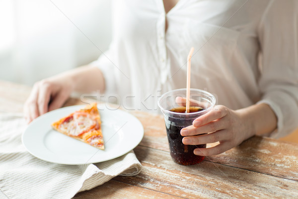 close up of woman with pizza and coca cola drink Stock photo © dolgachov