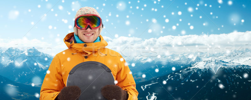 Boldog fiatalember síszemüveg hegyek tél szabadidő Stock fotó © dolgachov