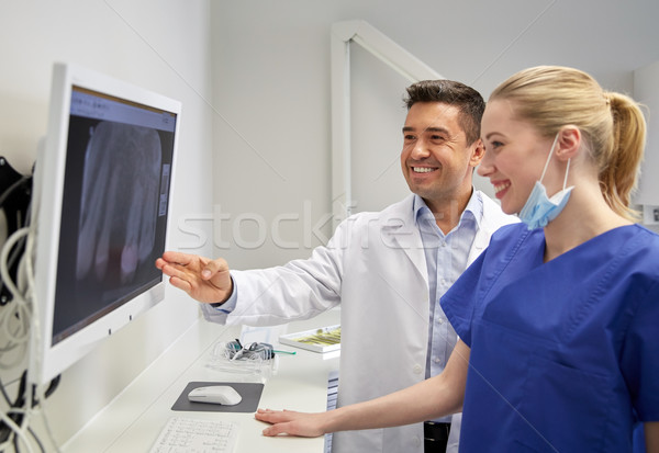 Stockfoto: Tandartsen · Xray · monitor · tandheelkundige · kliniek · mensen