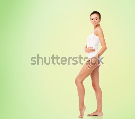 plus size woman in underwear showing thumbs up Stock photo © dolgachov