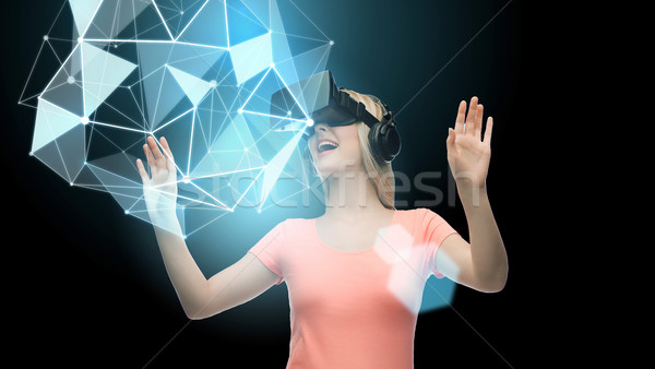 Mulher virtual realidade fone óculos 3d 3D Foto stock © dolgachov