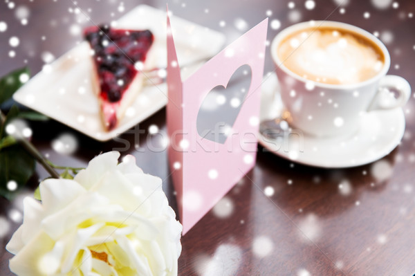 Stock photo: close up of greeting card with heart and coffee