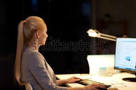 Foto stock: Mujer · de · negocios · documentos · de · trabajo · noche · oficina · negocios