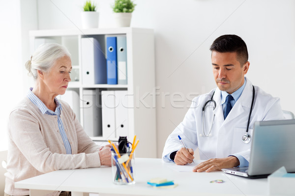woman and doctor with prescription at clinic Stock photo © dolgachov