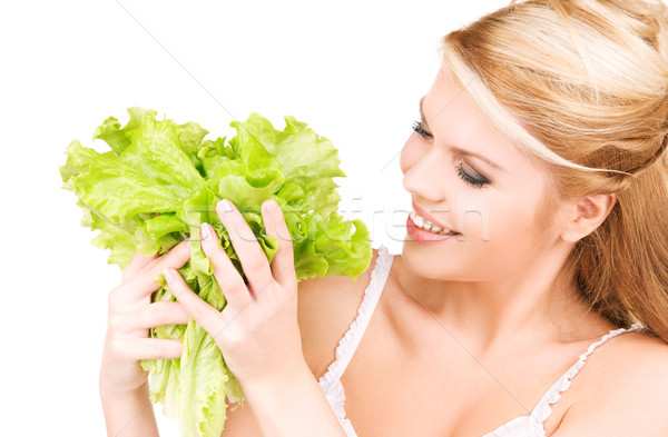 商業照片: 快樂 · 女子 · 生菜 · 圖片 · 白 · 食品