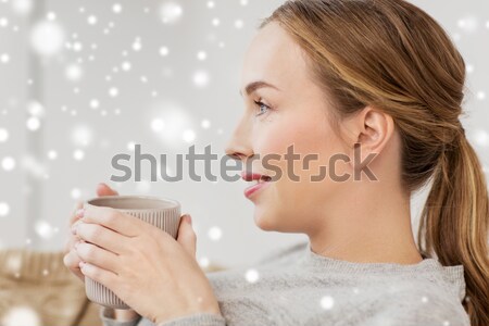 Schone mooie foto topless brunette sneeuwvlokken Stockfoto © dolgachov