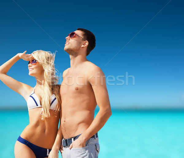 Foto stock: Belo · casal · praia · verão · férias · férias