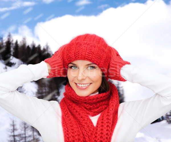 Sorridente mulher jovem inverno roupa felicidade férias Foto stock © dolgachov