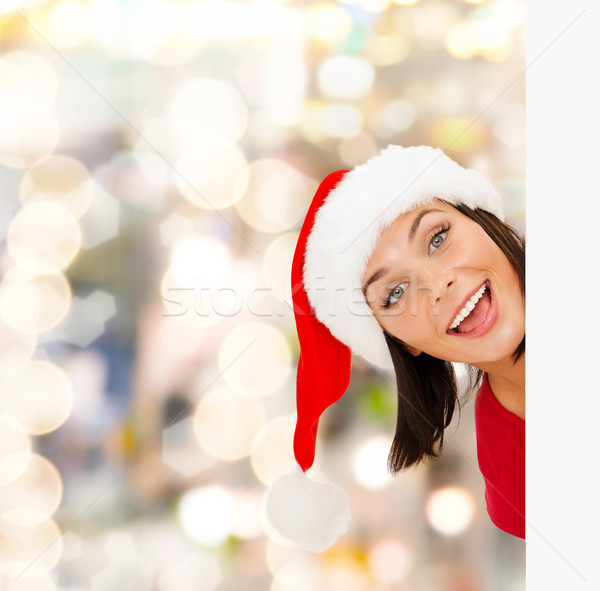 ストックフォト: 女性 · サンタクロース · ヘルパー · 帽子 · ホワイトボード · クリスマス