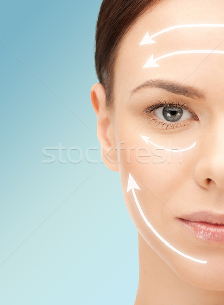 Stock photo: beautiful young woman face with facelift marks