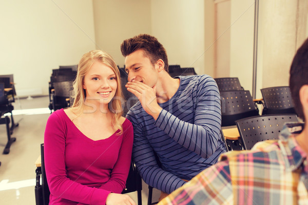 Foto stock: Grupo · sorridente · estudantes · palestra · ouvir · educação