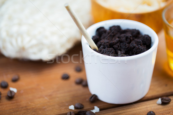 close up of coffee scrub in cup on wooden table Stock photo © dolgachov