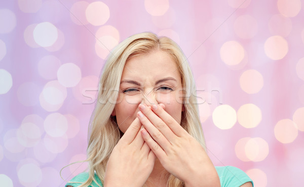 Fiatal nő tinilány befejezés orr érzelmek kifejezések Stock fotó © dolgachov