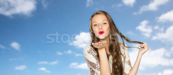 happy young woman or teen girl in fancy dress Stock photo © dolgachov