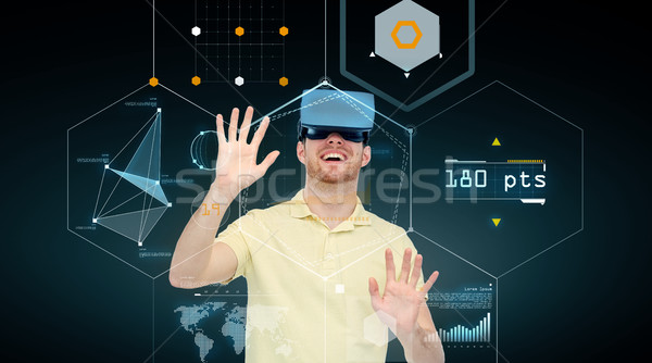 Stock photo: happy man in virtual reality headset or 3d glasses