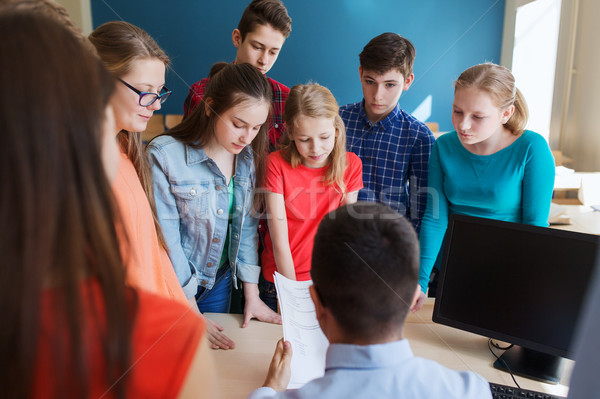 group of students and teacher with tests at school Stock photo © dolgachov