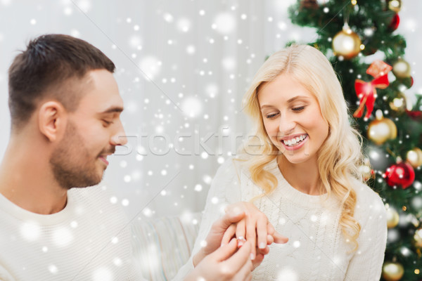 Stock foto: Mann · Frau · Verlobungsring · Weihnachten · Liebe · Paar