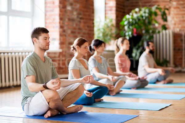 group of people making yoga exercises at studio Stock photo © dolgachov