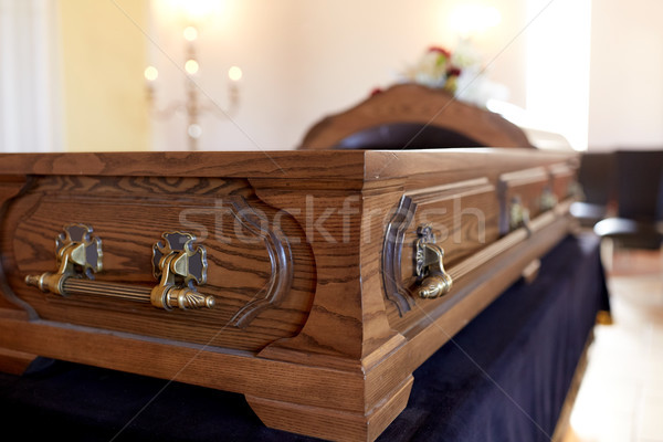 Stockfoto: Kist · begrafenis · kerk · rouw · houten · kamer