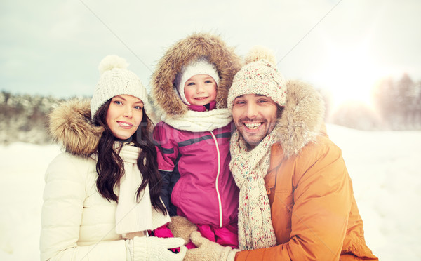 happy family with child in winter clothes outdoors Stock photo © dolgachov