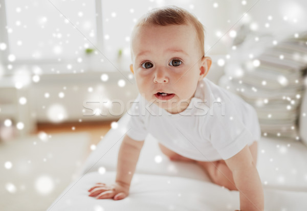 little baby in diaper crawling along sofa at home Stock photo © dolgachov