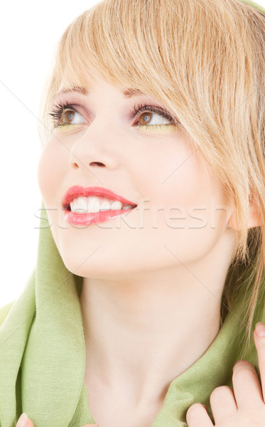 綠色 頭巾 圖片 十幾歲的女孩 女子 面對 商業照片 © dolgachov