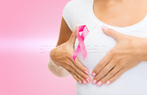 woman with pink cancer awareness ribbon Stock photo © dolgachov