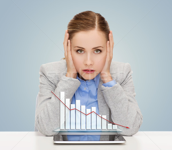 businesswoman with tablet pc and graph Stock photo © dolgachov