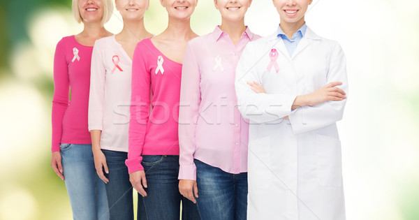 close up of women with cancer awareness ribbons Stock photo © dolgachov