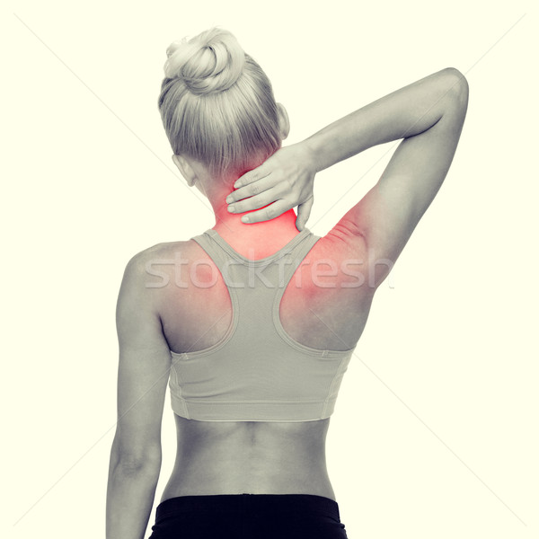 Vrouw aanraken nek fitness gezondheidszorg Stockfoto © dolgachov