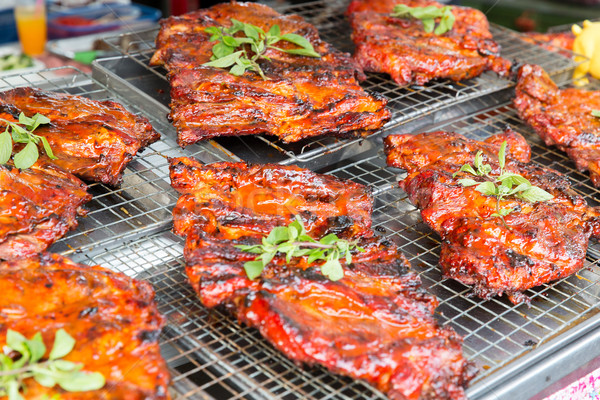 Foto stock: Carne · grelha · rua · mercado · cozinhar · asiático