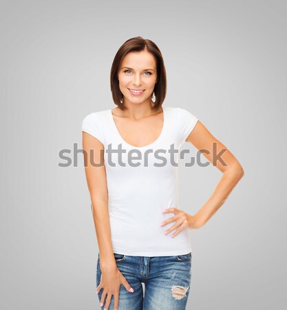 Femme blanche tshirt design femme souriante sourire [[stock_photo]] © dolgachov