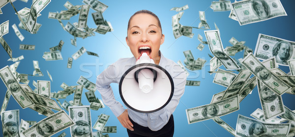 screaming businesswoman with megaphone and money Stock photo © dolgachov