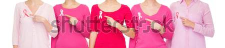 close up of women with cancer awareness ribbons Stock photo © dolgachov