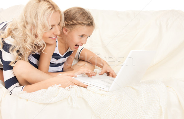 happy mother and child with laptop computer Stock photo © dolgachov